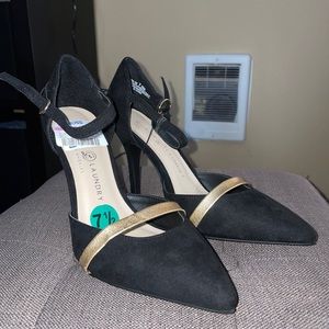 Black and Gold Strap Heels